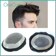 

Men Toupee Durable Mono NPU Base 30mm Wave Indian Remy Hair Replacement System Men's Prosthesis Hairpieces Natural Black Peruk
