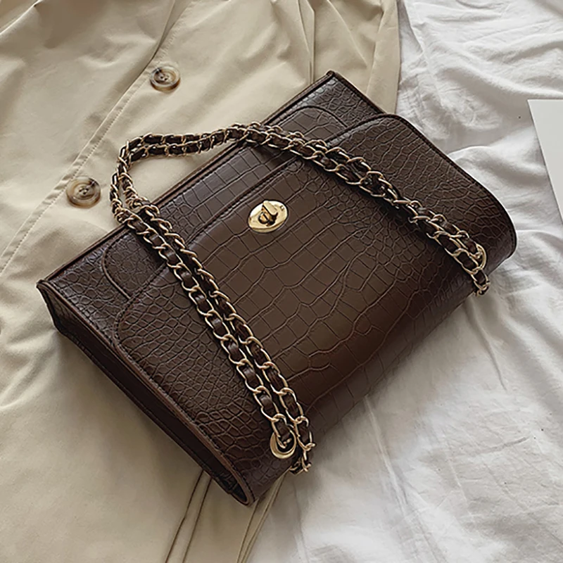 

Vintage Fashion Big Tote bag 2020 New Quality PU Leather Women's Designer Handbag Crocodile pattern Chain Shoulder Messenger Bag