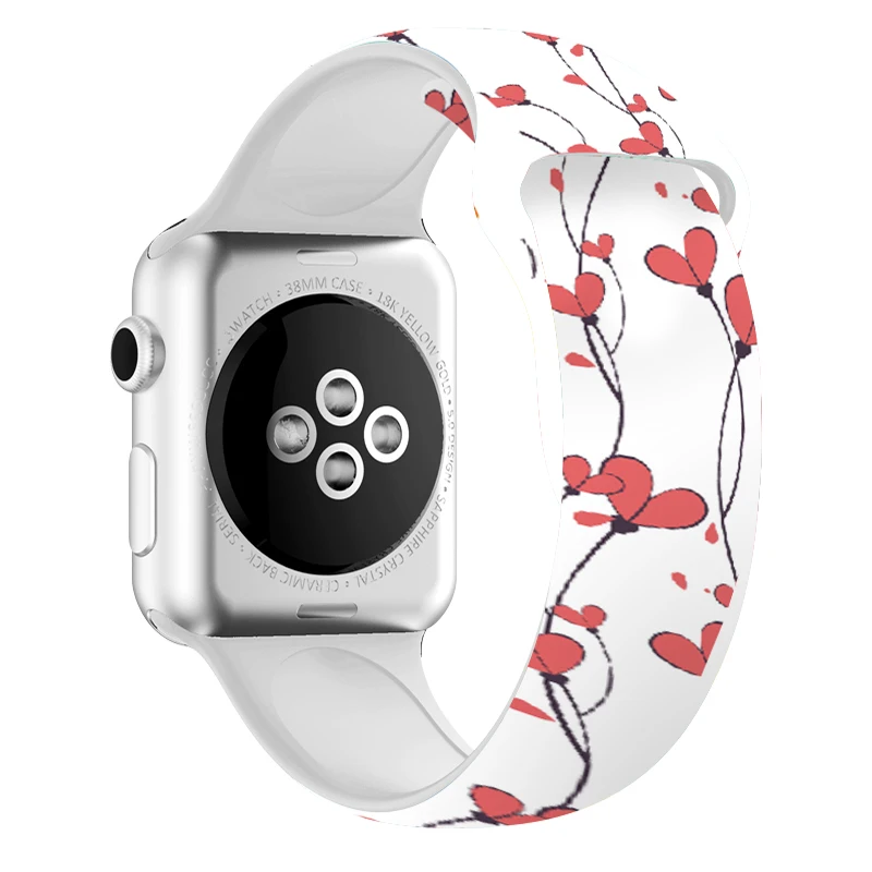 Спортивный ремешок для Apple Watch 5 series 4 ремешок 40 мм 44 мм силиконовый ремешок на запястье с цветочным принтом для Iwatch Series 3 2 38 мм 42 мм