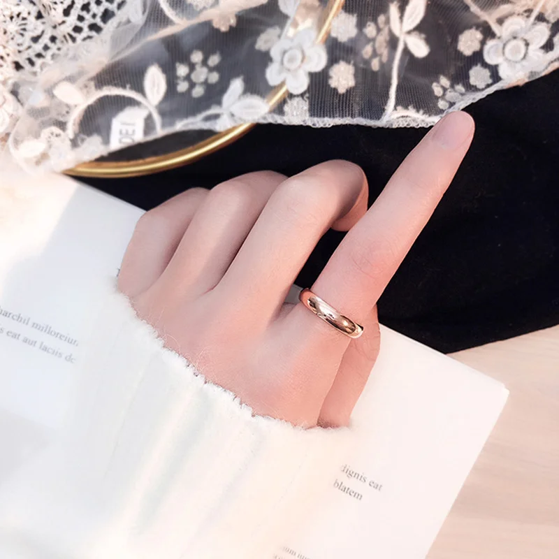 4mm Ring Stainless Steel Simple Shiny Rings For Women Cute Minimalist Finger Jewelry Rose Gold Silver Color Smooth Size 4 To 10 wedding rings finger rings womens ring jewelry rings ring jewelry signet ring round rings
