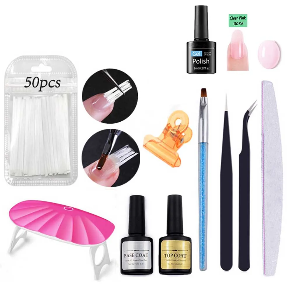 3 DIY Nail Extension Set Home Gel Polish Fiberglass Smooth Fast Manicure Tweezer Professional UV Lamp Brush Salon Tool - Цвет: 3