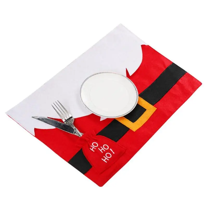 Rectangle Placemat Christmas Santa Claus Elves Tablecloth Heat Insulation Dining Table Mats Dinner Party Decorative Ornaments