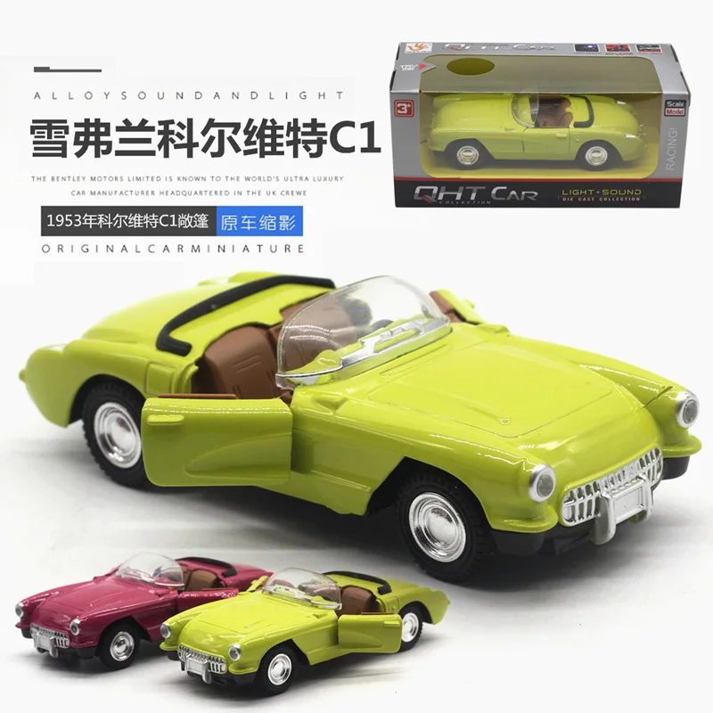 1: 32 Chevrolet Corvette C1 винтажная модель автомобиля из сплава звук и светильник