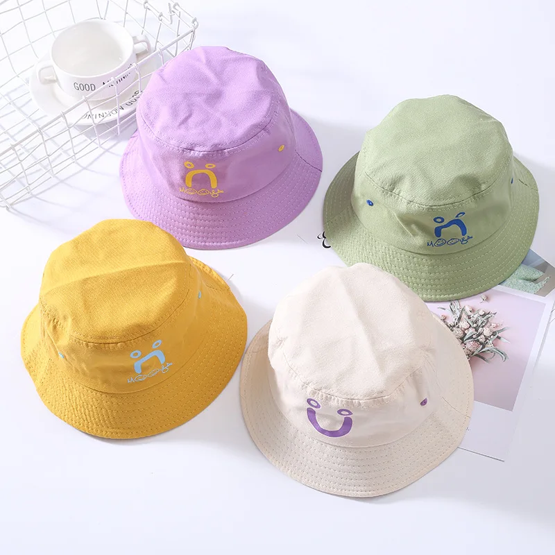 

Spring And Autumn New Products Thin Hot Stamping Children Bucket Hat Cool Funny Smiley Baby Hat Nursing College Style Bucket Hat