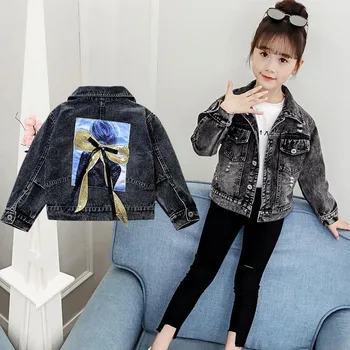 

Girls Gray Demin Jacket Kids Autumn Outerwear Teenage Coat Autumn Children Girl‘s Jacket Kids Jeans Outfit for 10 11 12 Years