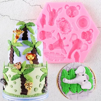 

3D Lion Giraffe Monkey Animals Silicone Molds DIY Party Cupcake Topper Fondant Cake Decorating Tools Candy Clay Chocolate Moulds