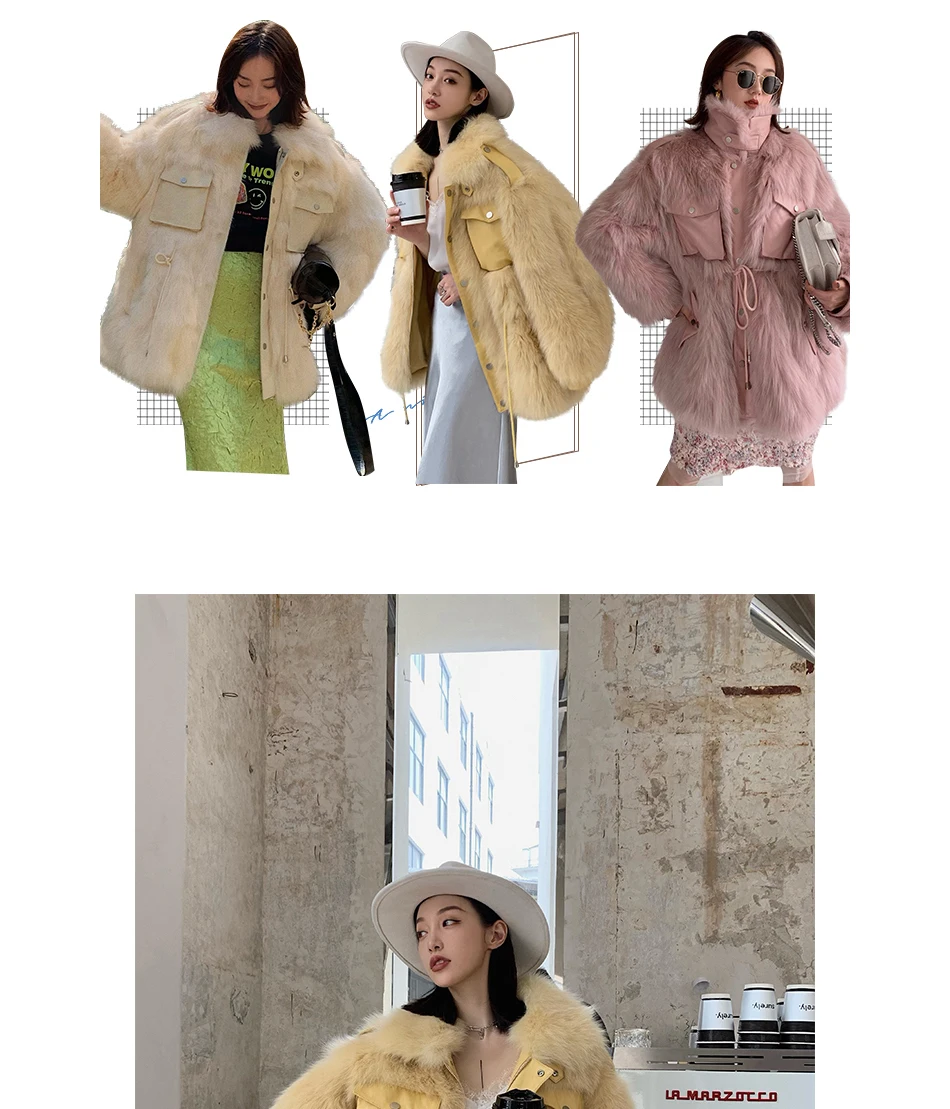 Женское пальто из натурального Лисьего меха Натуральная овечья кожа куртки женская модная верхняя одежда с длинными рукавами осеннее зимнее теплое пальто