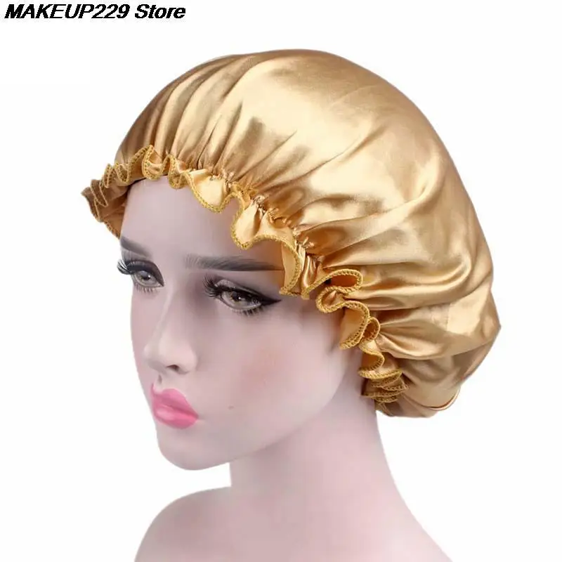 1X Hair Satin Bonnet For Sleeping Shower Cap Silk Bonnet Bonnet Femme Head Cover Flower Elastic Band Women Night Sleep Cap