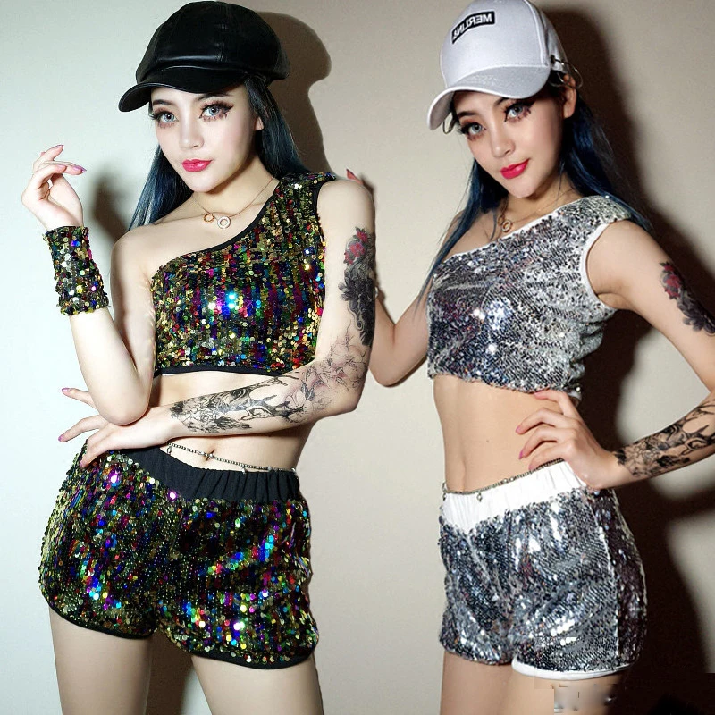 Jazz Dance Costumes Sequined Shirt Shorts Cheerleader Suit Hip Hop Clothing Rave Clothes Nightclub
