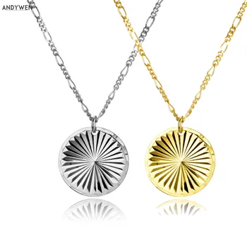 

ANDYWEN 925 Sterling Silver Gold Lozenge Coin Round Pendant Necklace Special Long Chain Circle Locker 2020 Fashion Jewelry