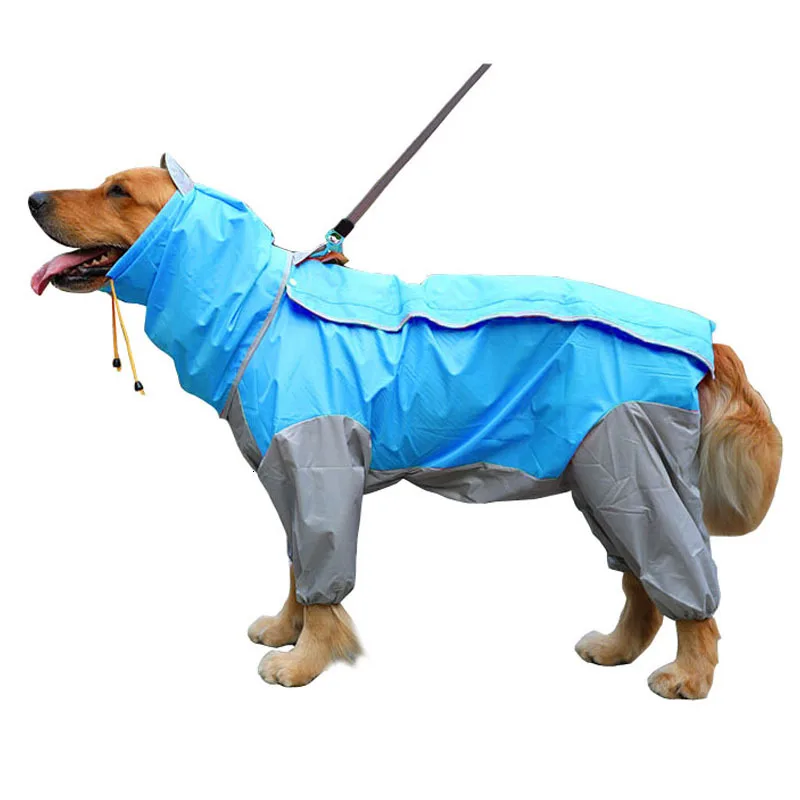 Дождевик для собак, водонепроницаемая одежда для маленьких и больших собак, комбинезон, дождевик, комбинезон с капюшоном, плащ, лабрадор, золотистый ретривер - Цвет: Blue
