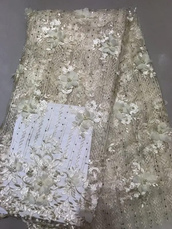 Champagne Applique 3d Flower Beads Net Lace African Guipure Fabric French Swiss Voile 2019 Women Wedding Dress | Дом и сад