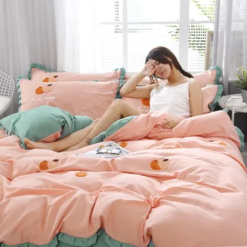 

Lotus Leaf Edge Greenbed Sheet Polyester Fabric Towel Embroidery Quilt Cover Pillow Cover Four Seasons Universal Bedding Set