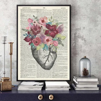 

Heart Art Print Heart Illustration Watercolor Flowers Art Canvas Poster Home Wall Decor (No Frame)
