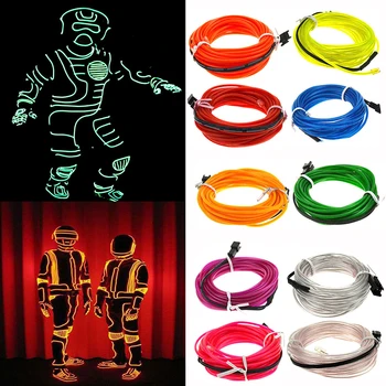 

New Style 1M/3M Flexible LED Light Glow EL Wire Light String Strip Rope Tube Car Christmas Halloween Party Decor