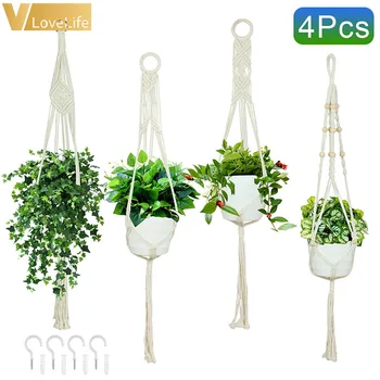 

Macrame Plant Hangers set Hanging Flower Pot Basket Knotted Rope Flower Pot Creative Handmade Home Courtyard Garden Decoration