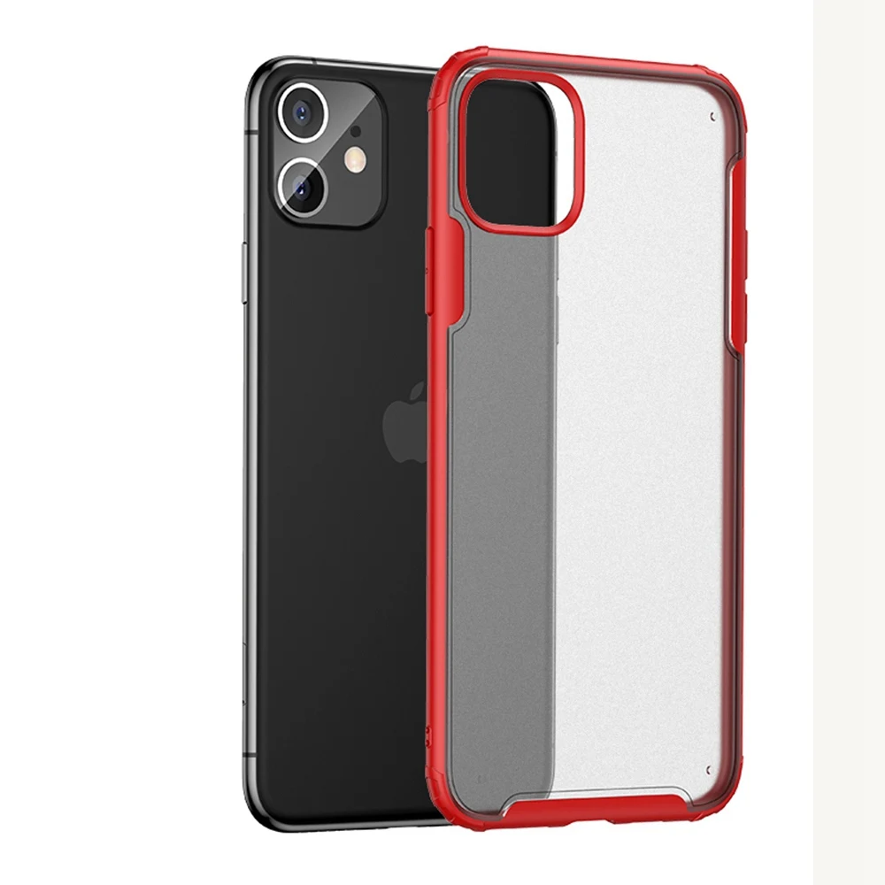 OTAO противоударный прозрачный силиконовый бампер чехол для iPhone 11 Pro Max XS XR X 7 8 6 6s Plus матовый защитный чехол для объектива - Цвет: Red