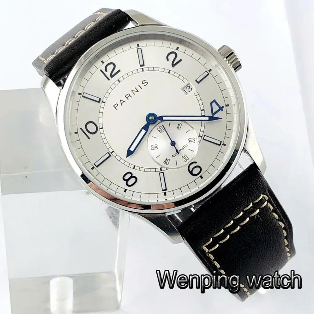 

Parnis 41mm men's top mechanical watch silver case watch silver dial ST1731 Automatic movement date luminous Wrist Watch