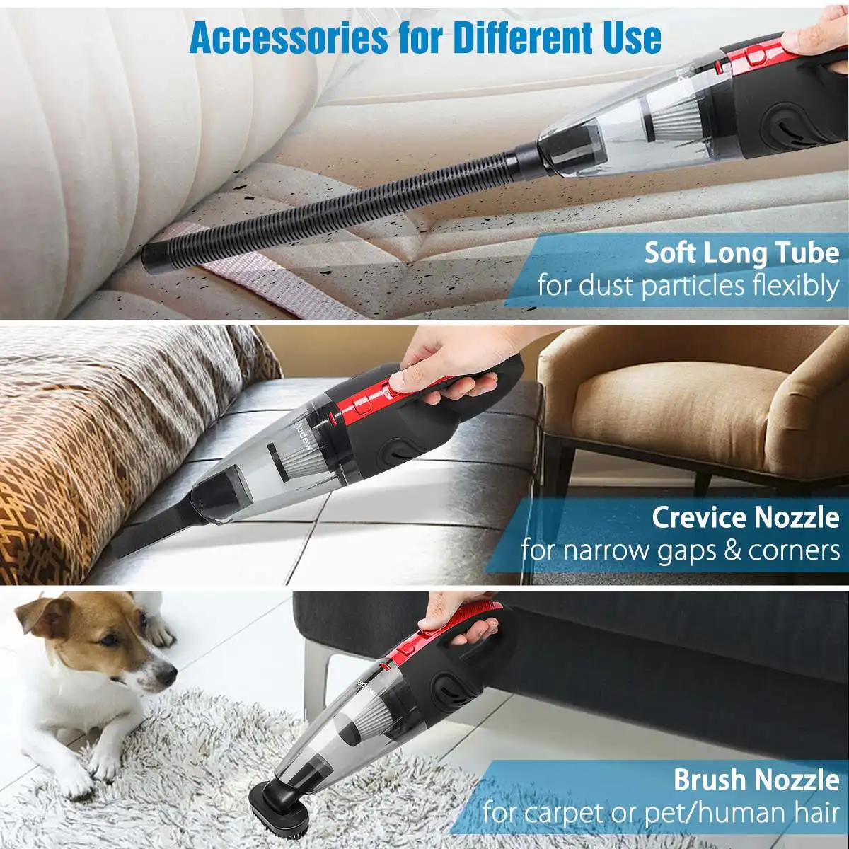 Skup AUDEW 120W 4000pa ręczny bezprzewodowy odkurzacz dla samochodów do użytku domowego filtr HEPA Mini przenośny USB akumulator Wet Dry 2200mAh