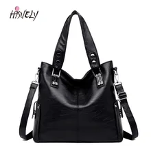 Роскошная модная Высококачественная женская кожаная сумка, новая горячая черная заклепка, посылка, большая сумка, известный дизайнер, сумка на плечо, кошелек
