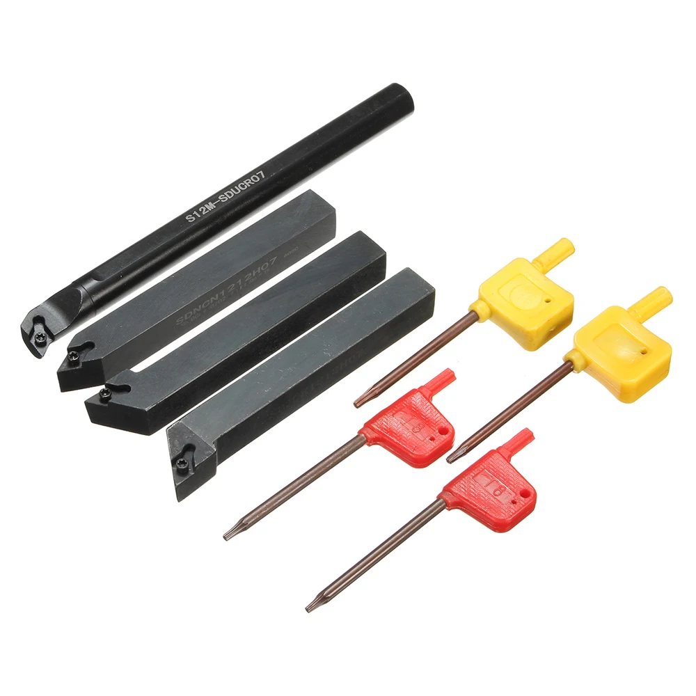 

4Pcs Set of 12mm Lathe Turning Tool Holder Borning Bar + Wrenches for DCMT0702 Insert