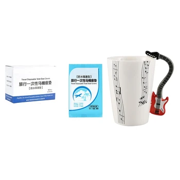 

1 Pcs Creative Guitar Ceramic Mug Coffee Tea Milk Stave Cups with Handle Coffee Mug & 50 Pcs Disposable Travel Safety PE Plastic