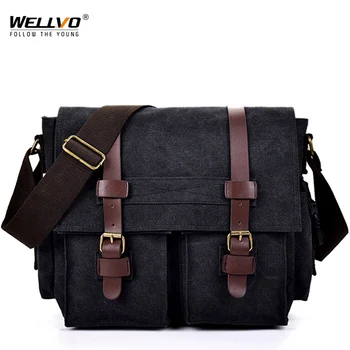 

Men Retro Business Briefcase Male Brown Handbag Large Capacity Crossbody Bag Shoulder Strap Waterproof Canvas Men's Bags XA781ZC