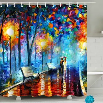

Rainy Night Art Bathroom Shower Curtain Sets Waterproof Decor 71”(W) x 71”(H), Polyester