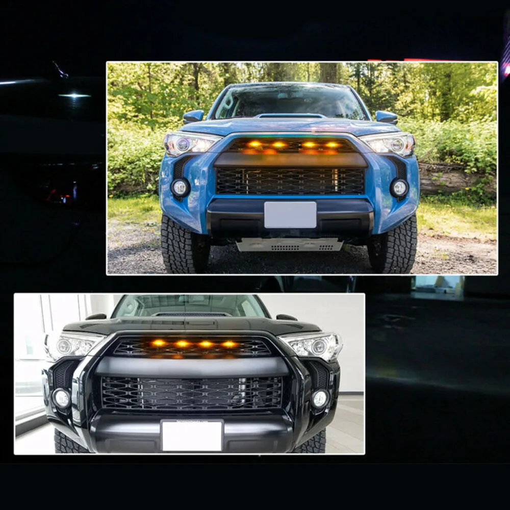 

4pcs/set Car Front Grille LED Lights Amber Driving Running For Toyota 4Runner 2014-2019 Car Light Assembly Replacement