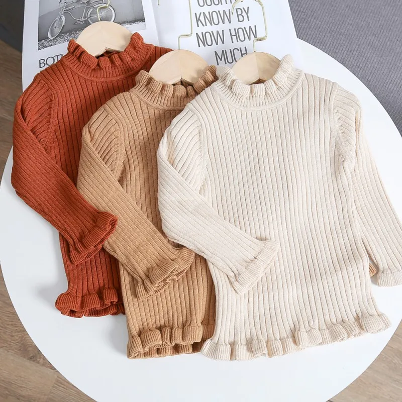 Осенне-зимние свитера для маленьких девочек; свитера с высоким воротником и ушками для маленьких девочек; очень теплые Универсальные свитера для маленьких девочек