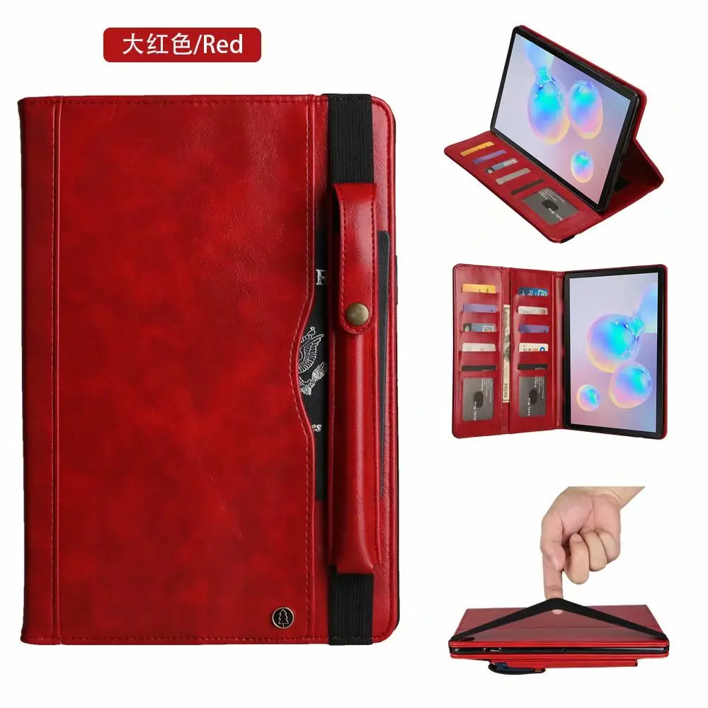 

Double Row Card Solts Shockproof Flip Case For Galaxy Tab S6 T860 Kickstand With Pen Holder Leather Smart Cover for Tab S6 T865