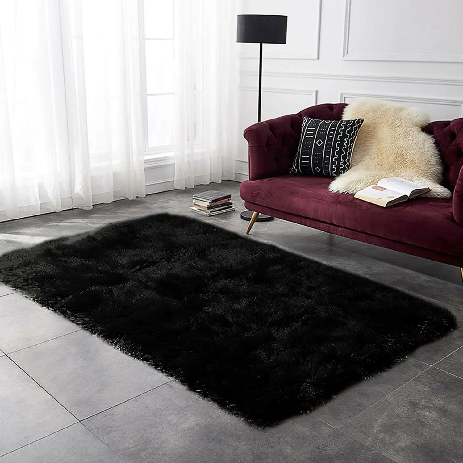 Faux Fur Sheepskin Rug Fluffy Mat Pad Living Room Room Sofa Bed Carpet HS 