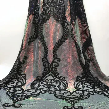 

2019 Latest African laces Fabric sequence high quality net lace 5 yards/lot French tulle lace fabric 2019 Free shipping jy82-308