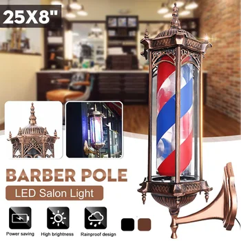 

Barber Shop Pole Rotating Lighting Red White Blue Stripe Rotating Light Stripes Sign Hair Wall Hanging LED Downlights Aluminum