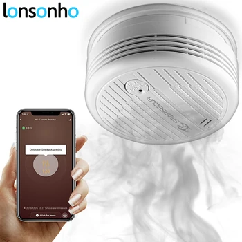 

Lonsonho Tuya Wifi Smart Smoke Sensor Temperature Detector Smart Home Security Alarm System Smartlife App Notification