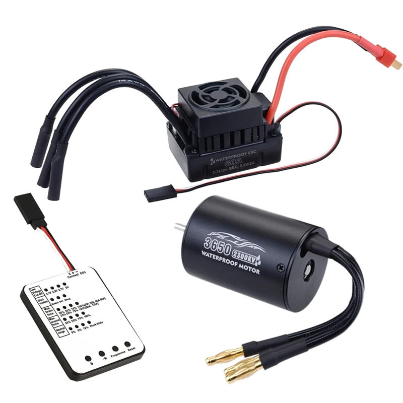 Водонепроницаемый 3650 бесщеточный двигатель с 60A ESC с программной картой комбо для 1/10 RC автомобиль грузовик игрушка