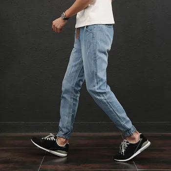 

Fashion Jeans Men Pants Streetwear Denim Polyester Fiber Strapped Pocket Drawstring Casual Sweatpants Trousers Pants Jean Hombre