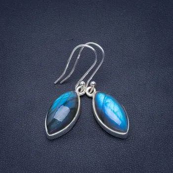 

Natural Blue Fire Labradorite Handmade Unique 925 Sterling Silver Earrings 1.5" B2817