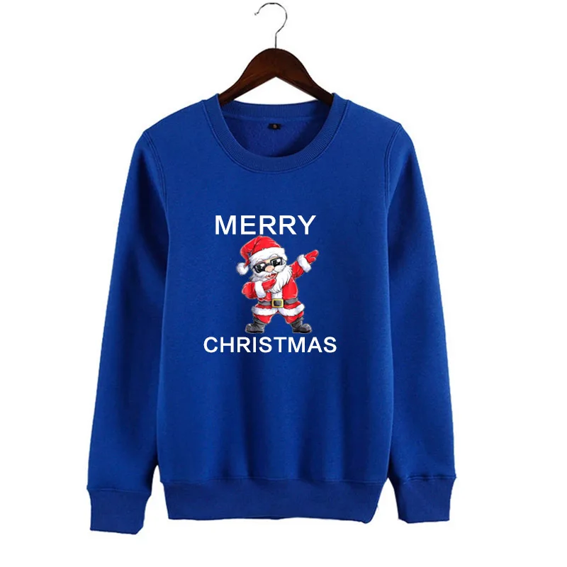 Women Christmas Sweatshirts Hoodies Santa Claus Printed Casual Pullover Cute Jumpers Top Long Sleeve O-Neck Fleece Tops
