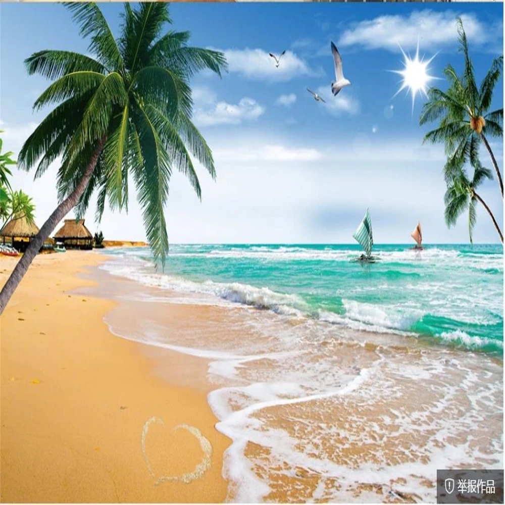Beach wallpapers background coconut palm tree TV background wall beautiful  scenery wallpapers 3d wallpaper