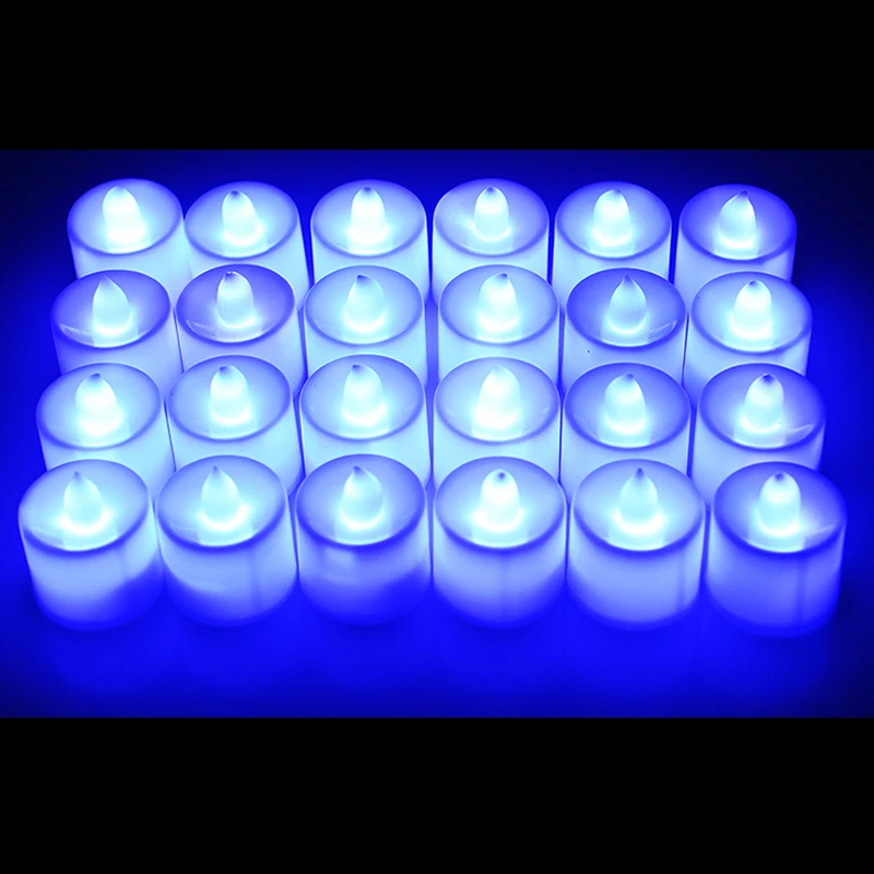 24 шт многоцветные мини электронные свечи в форме столба Свадебные вечерние свечи на День святого Валентина бездымные светодиодные свечи - Цвет: BLUE LIGHT