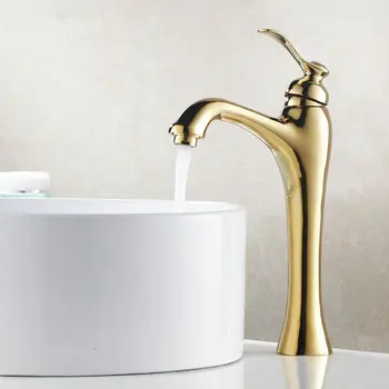 

Higher Golden Polished Bathroom Basin Faucets Mixer Tap Brass Faucet