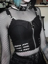 

InsGoth Grunge Punk Black Zipper Tops Gothic Harajuku Hollow Out Backless Cropped Camis Y2K Streetwear Women Basic Camisoles