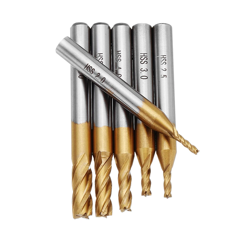 Milling Cutters 4 Flutes HSS Titanium End Mill Set 6/10Pcs 1.5-6mm 6mm Shank For Wood Metal Steel