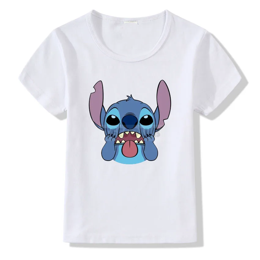 Lovely Lilo and Stitch Print T shirt Kids Cartoon Summer Tops Birthday T-shirt For Children Fashion Short Sleeve White Tshirt - Цвет: C10