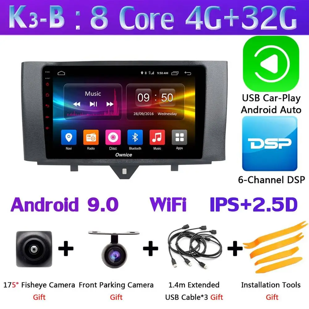 K3-B-CarPlay Камера 360 ° 4G LTE Android 9,0 4G+ 64G SPDIF DSP CarPlay Автомобильный мультимедийный плеер gps радио для Mercedes Benz Smart Fortwo 2011 - Цвет: K3-B-CarPlay