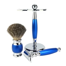 Men Shaving Set Home With Stand Beard Brush Safety Trimmer Zinc Alloy Double Sided Vintage Manual Washable Travel Razor Portable