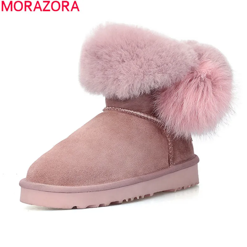 MORAZORA/ г., новые модные теплые зимние ботинки обувь на плоской подошве с круглым носком женские удобные ботильоны высокого качества