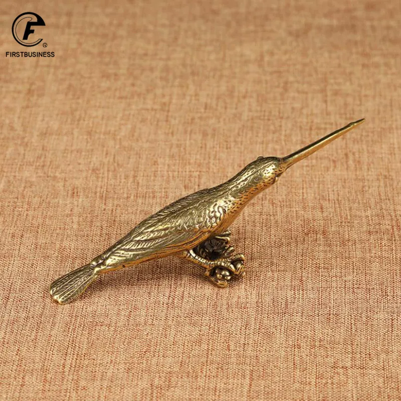 Pure Copper Kingfisher Tea Needle Statue Desk Decoration Ornament Antique Woodpecker Bird Miniature Figurines Incense Burner