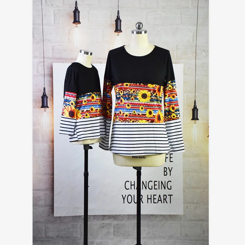 

Mother and Daughter Clothes T-Shirts Long Sleeve Striped Print Autumn Family Look O-neck Matching Mother Daughter Clothes